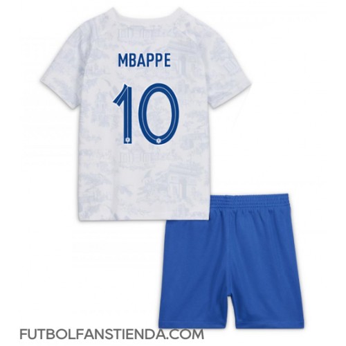 Francia Kylian Mbappe #10 Segunda Equipación Niños Mundial 2022 Manga Corta (+ Pantalones cortos)